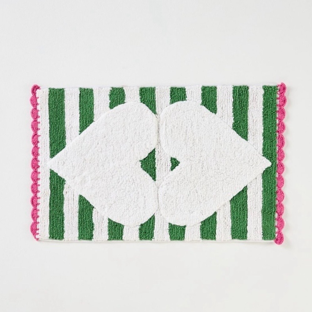Anthropologie Hearts Tufted Cotton Crochet Bath Mat NEW